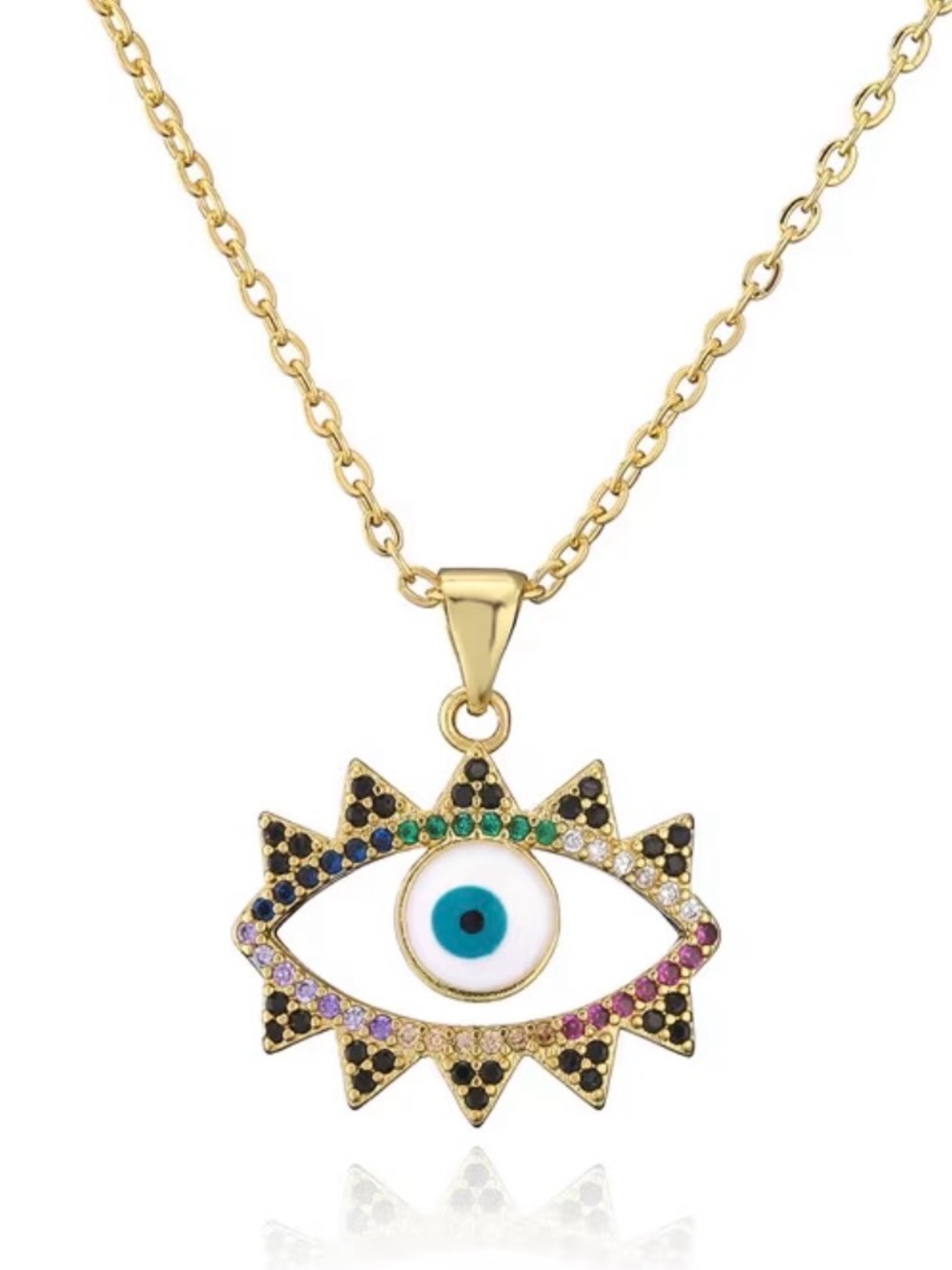 Gold Multicolor Evil Eye Pendant Necklace - Women Jewelry